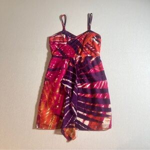 Y2K Banana Republic Silk Blend Summer Dress in Pink + Purple Palm Print, Size 6